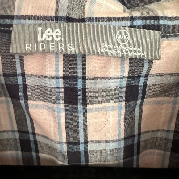 🍉Lee Riders button down blouse sleeveless XL NWT light pink navy white plaid - Picture 7 of 11